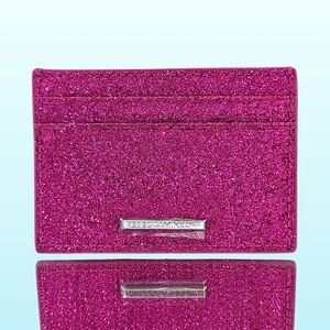 Rebecca Minkoff Card Case Wallet Hot Pink Leather Glitter Coated Sparkle Gift